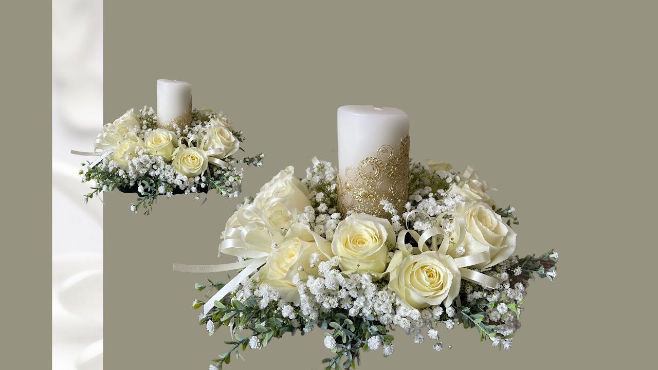 centros de mesa con velas y flores