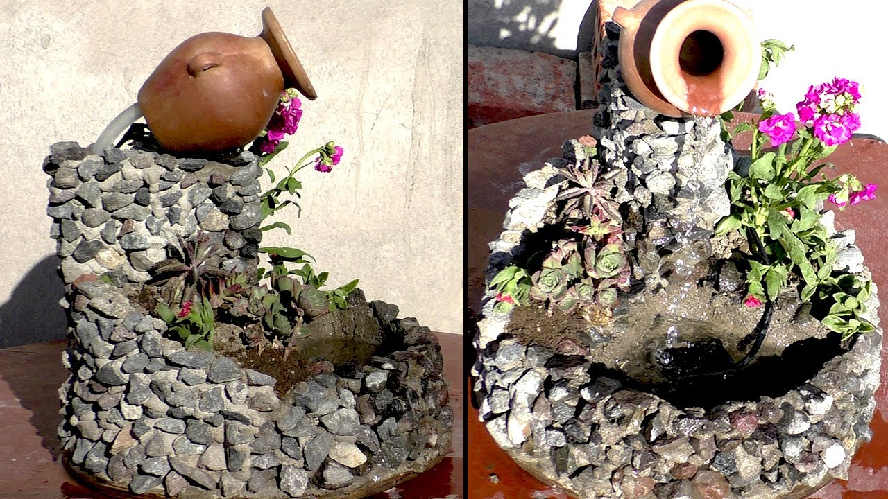 como hacer una fuente de jardin con piedras