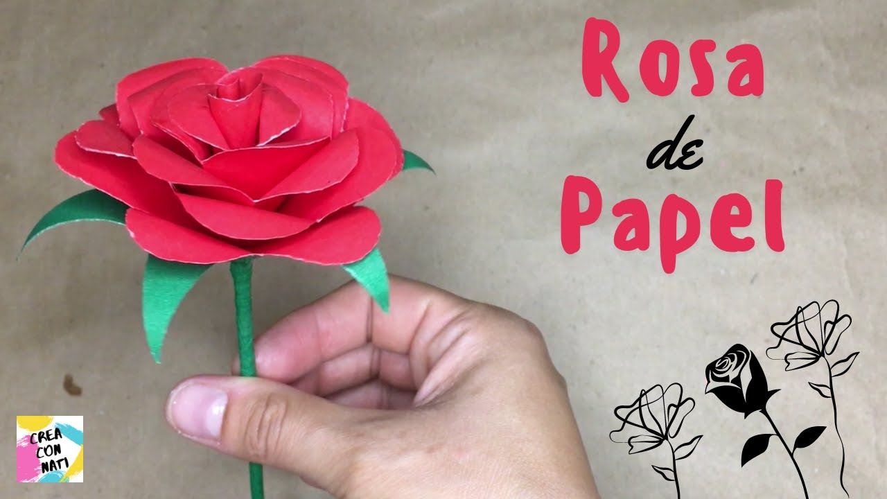 como hacer una rosa de papel con tallo