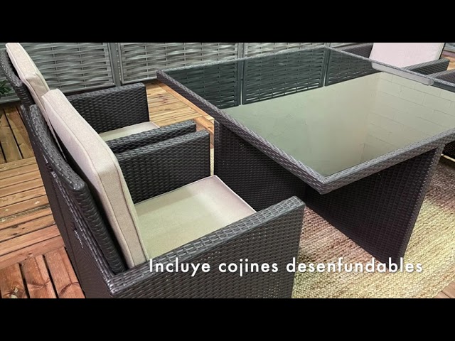 conjunto mesa y sillas jardin gris