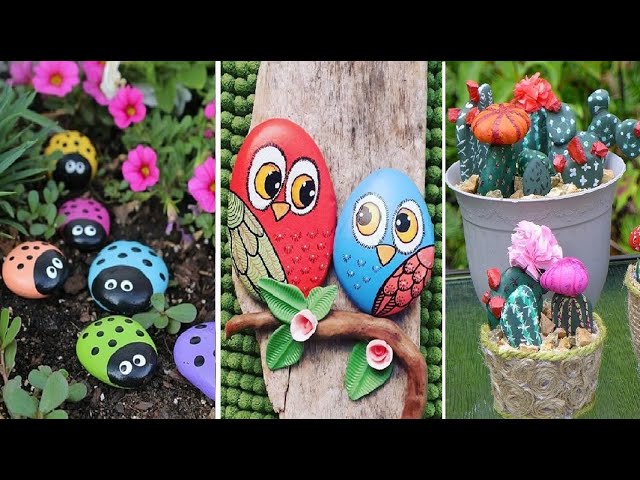 decoracion de jardin con piedras pintadas