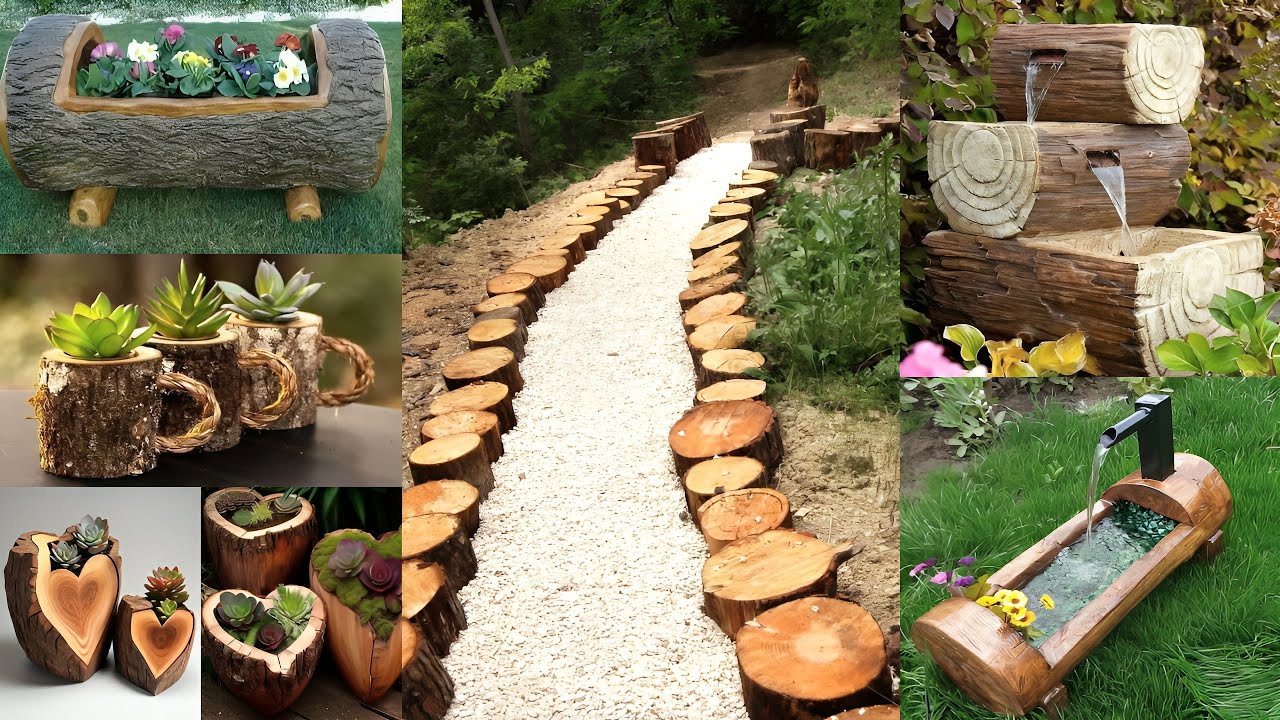 decorar jardines con troncos de madera
