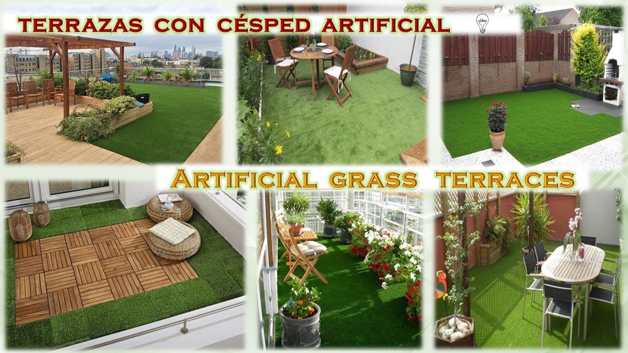 jardines pequeños con cesped artificial y piedras