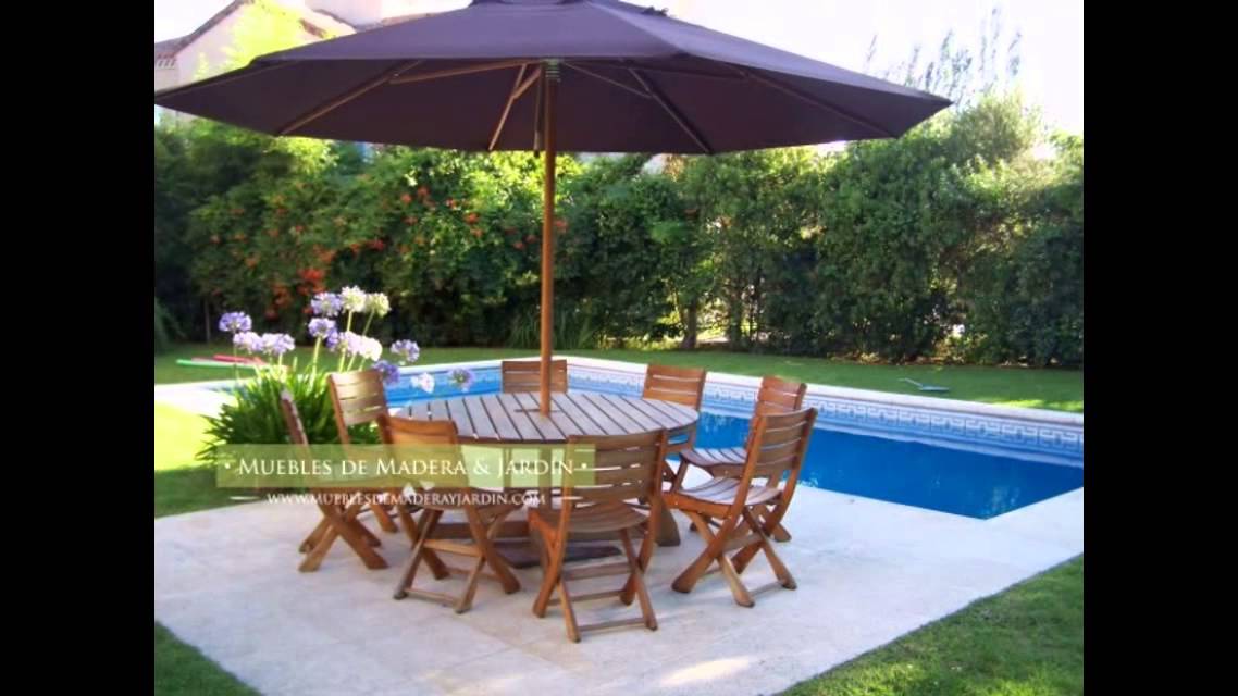 mesa redonda de madera para jardin