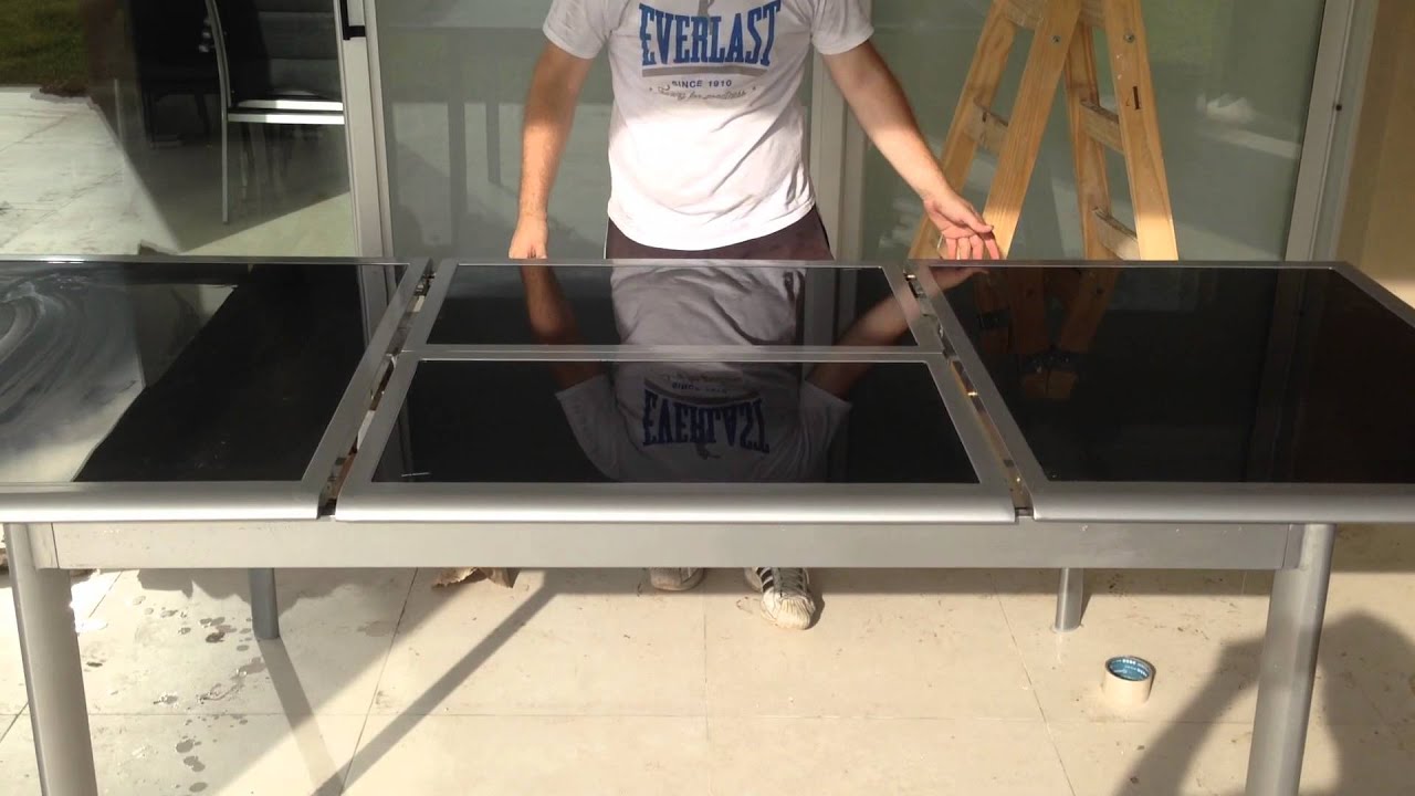 mesa exterior aluminio y cristal extensible